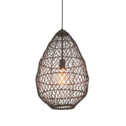Pimva Wire Frame Pendant Ceiling Light Black Rattan, Matt Black, 1x E27