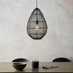 Pimva Wire Frame Pendant Ceiling Light Black Rattan, Matt Black, 1x E27 - thumbnail 3