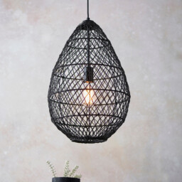Pimva Wire Frame Pendant Ceiling Light Black Rattan, Matt Black, 1x E27 - thumbnail 2