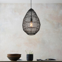 Pimva Wire Frame Pendant Ceiling Light Black Rattan, Matt Black, 1x E27 - thumbnail 5