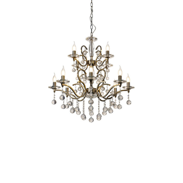 Zinta Pendant 2 Tier 12 Light E14 Antique Brass/Crystal, (ITEM REQUIRES CONSTRUCTION/CONNECTION) Item Weight: 15.0kg - image 1