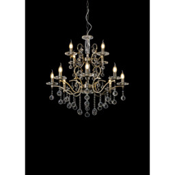 Zinta Pendant 2 Tier 12 Light E14 Antique Brass/Crystal, (ITEM REQUIRES CONSTRUCTION/CONNECTION) Item Weight: 15.0kg - thumbnail 2