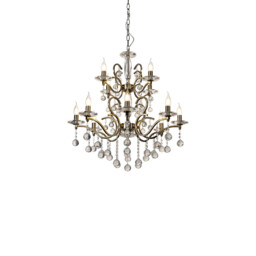 Zinta Pendant 2 Tier 12 Light E14 Antique Brass/Crystal, (ITEM REQUIRES CONSTRUCTION/CONNECTION) Item Weight: 15.0kg - thumbnail 1