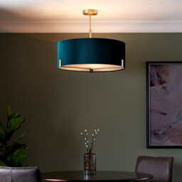 Hayfield Multi Arm Pendant Light Matt Antique Brass Plate, Green Velvet - thumbnail 3