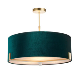 Hayfield Multi Arm Pendant Light Matt Antique Brass Plate, Green Velvet