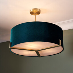 Hayfield Multi Arm Pendant Light Matt Antique Brass Plate, Green Velvet - thumbnail 2