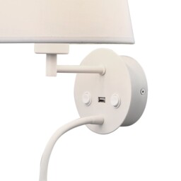 Fusion Wall + Reading Light with USB Charger, 1 x E27 (Max 20W) + 3W LED, 3000K, 210lm LED, Individually Switched, White - thumbnail 3