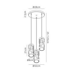 Burlington 3 Light Round Ceiling Cluster Pendant E14, Oiled Bronze, Polished Chrome, Amber - thumbnail 2