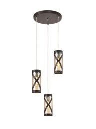 Burlington 3 Light Round Ceiling Cluster Pendant E14, Oiled Bronze, Polished Chrome, Amber