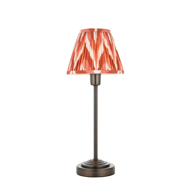 Rise Antique Bronze Plate Table Lamp with Apricot Orange Fabric Zigzag Shade 16cm E14 - image 1