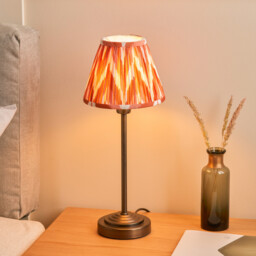 Rise Antique Bronze Plate Table Lamp with Apricot Orange Fabric Zigzag Shade 16cm E14 - thumbnail 3