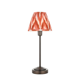 Rise Antique Bronze Plate Table Lamp with Apricot Orange Fabric Zigzag Shade 16cm E14