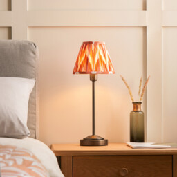 Rise Antique Bronze Plate Table Lamp with Apricot Orange Fabric Zigzag Shade 16cm E14 - thumbnail 2