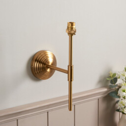 Obelisk T Bar Brushed Aged Brass Plate Wall Light with Pearl Grey Fabric Leaf Shade 20cm B22 - thumbnail 5