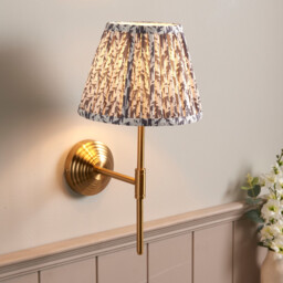 Obelisk T Bar Brushed Aged Brass Plate Wall Light with Pearl Grey Fabric Leaf Shade 20cm B22 - thumbnail 2