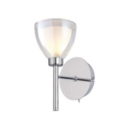 Baldwin Switched Wall Lamp With Curved Cone Glass (U), 1 Light G9, Polished Chrome/Iridescent/Opal - thumbnail 1