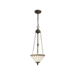 Worcester 3 Light Uplighter Ceiling Pendant E27 With 30cm Tiffany Shade, Grey, Crystal, Aged Antique Brass