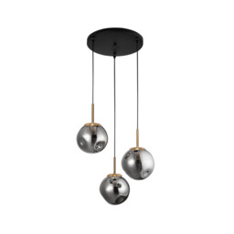 Spada 3 Light Cluster Pendant Ceiling Light Gold Metal, Chrome Glass Black LED E27 - thumbnail 1