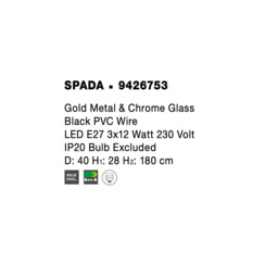 Spada 3 Light Cluster Pendant Ceiling Light Gold Metal, Chrome Glass Black LED E27 - thumbnail 5