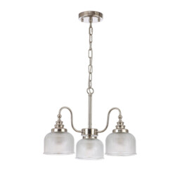 DeRuyter Semi Flush, Ceiling Pendant, 3 Light E27, Polished Nickel, Prismatic Glass - thumbnail 5