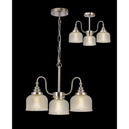 DeRuyter Semi Flush, Ceiling Pendant, 3 Light E27, Polished Nickel, Prismatic Glass - thumbnail 3
