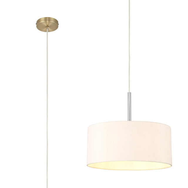 Baymont Antique Brass E27 Single Pendant With 40cm x 18cm Dual Faux Silk Shade, Nude Beige/Moonlight - image 1