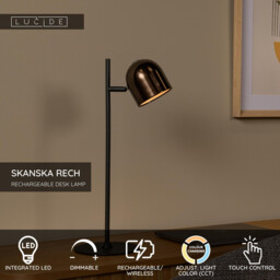 Lucide SKANSKA RECH - Rechargeable Desk lamp Indoor/Outdoor - Battery pack - LED Dim. - CCT - 1x3W 3000K/6000K - IP44 - Coffee - thumbnail 2