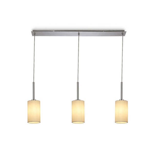 Baymont Polished Chrome 3 Light E27 Linear Pendant, With 12cm x 20cm Faux Silk Shade, Ivory Pearl/White Laminate - image 1