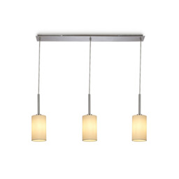 Baymont Polished Chrome 3 Light E27 Linear Pendant, With 12cm x 20cm Faux Silk Shade, Ivory Pearl/White Laminate - thumbnail 1