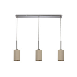 Baymont Polished Chrome 3 Light E27 Linear Pendant, With 12cm x 20cm Faux Silk Shade, Ivory Pearl/White Laminate - thumbnail 5