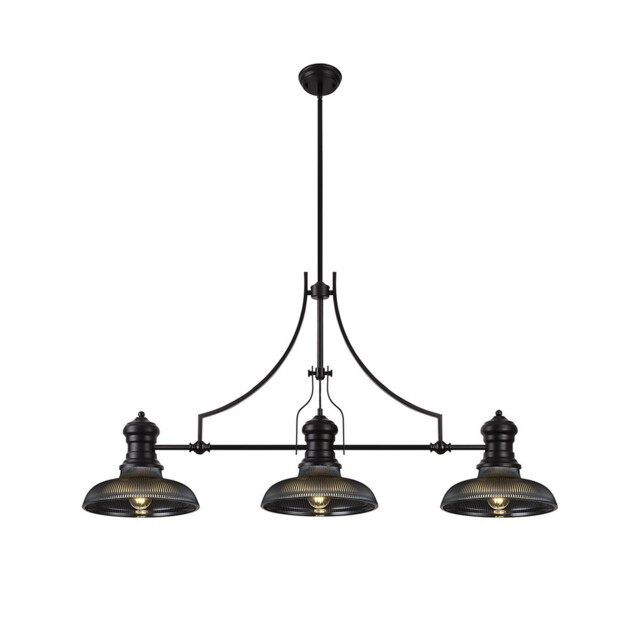 Cairo 3 Light Linear Ceiling Pendant E27 With 30cm Round Glass Shade, Matt Black, Smoked - image 1