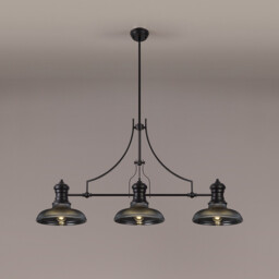 Cairo 3 Light Linear Ceiling Pendant E27 With 30cm Round Glass Shade, Matt Black, Smoked - thumbnail 3