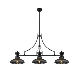 Cairo 3 Light Linear Ceiling Pendant E27 With 30cm Round Glass Shade, Matt Black, Smoked - thumbnail 1