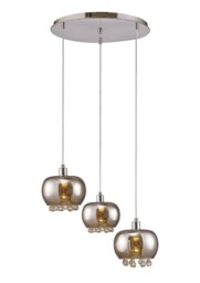 Pandora Ceiling Cluster Pendant 3 Light E14 Round Mirrored Glass, Polished Chrome, Clear Glass - thumbnail 1