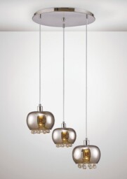 Pandora Ceiling Cluster Pendant 3 Light E14 Round Mirrored Glass, Polished Chrome, Clear Glass - thumbnail 2