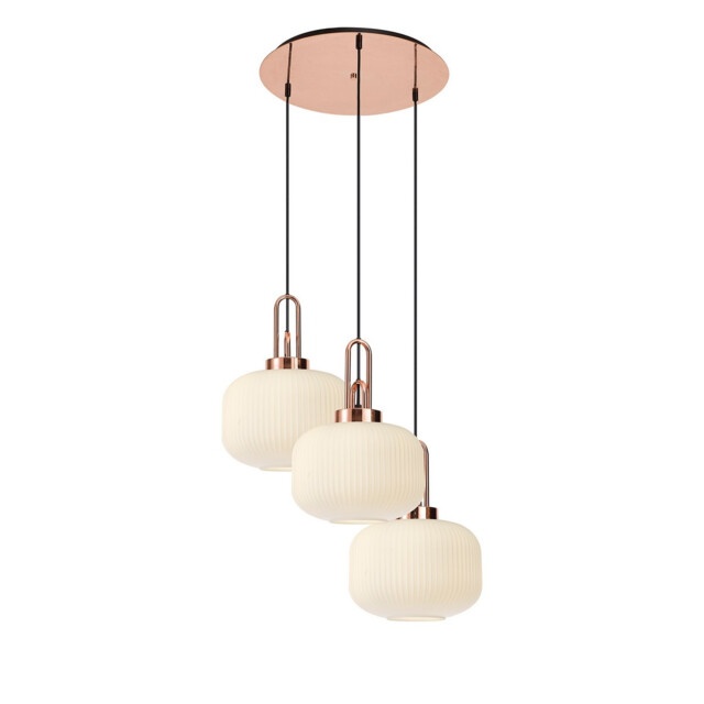 Yorktown 65cm 2m Round Pendant, 3 x E27, Copper/Matt Black With 30cm Pumpkin Shaped Ribbed Opal Glass - image 1