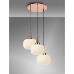 Yorktown 65cm 2m Round Pendant, 3 x E27, Copper/Matt Black With 30cm Pumpkin Shaped Ribbed Opal Glass - thumbnail 3