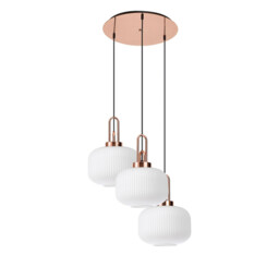 Yorktown 65cm 2m Round Pendant, 3 x E27, Copper/Matt Black With 30cm Pumpkin Shaped Ribbed Opal Glass - thumbnail 5