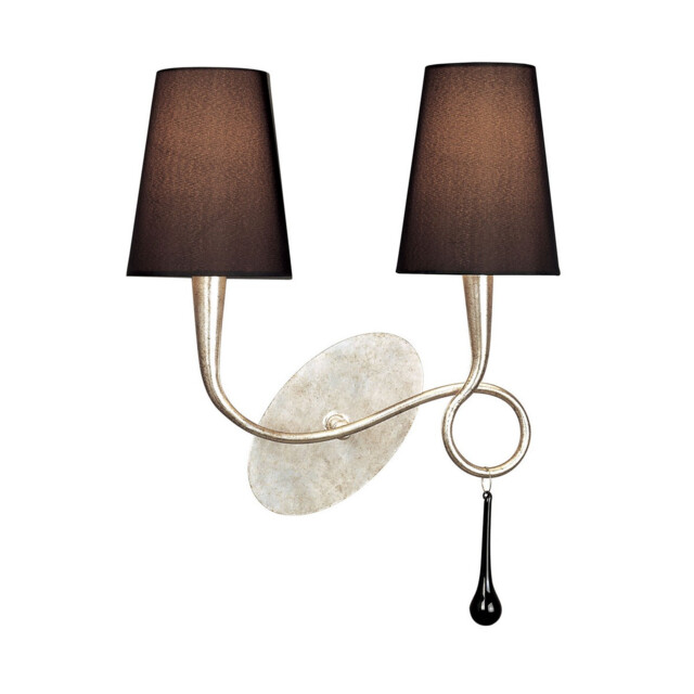 Paola Wall Lamp 2 Light E14, Silver Painted With Black Shades & Black Glass Droplets - image 1