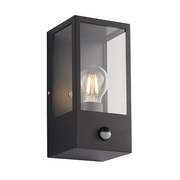 Breton Outdoor Box Lantern Matt Black with PIR Motion Sensor, IP44 - image 1