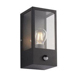 Breton Outdoor Box Lantern Matt Black with PIR Motion Sensor, IP44 - thumbnail 1