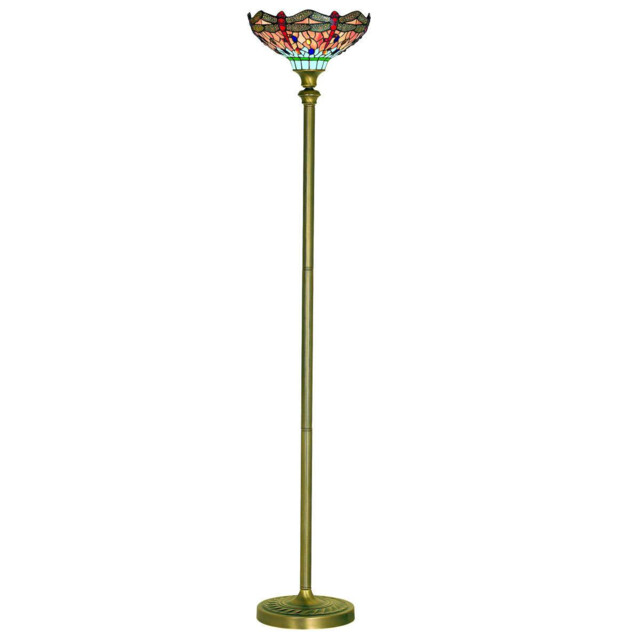 Dragonfly 1 Light Floor Lamp Antique Brass, Tiffany Glass, Red, Blue, E27 - image 1