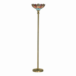 Dragonfly 1 Light Floor Lamp Antique Brass, Tiffany Glass, Red, Blue, E27 - thumbnail 2