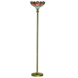 Dragonfly 1 Light Floor Lamp Antique Brass, Tiffany Glass, Red, Blue, E27