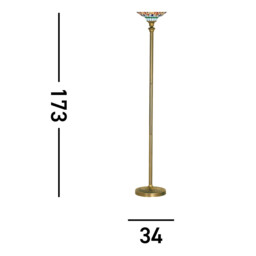 Dragonfly 1 Light Floor Lamp Antique Brass, Tiffany Glass, Red, Blue, E27 - thumbnail 3