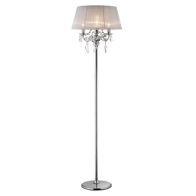 Olivia Floor Lamp with White Shade 3 Light Polished Chrome, Crystal - image 1