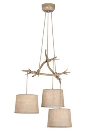 Sabina Ceiling Pendant 3 x E27 (Max 40W), Imitation Wood, Linen Shade