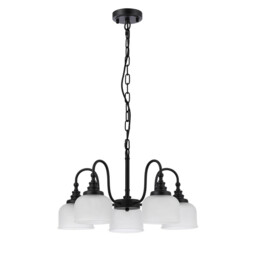 DeRuyter 57cm Semi Flush/Pendant, 5 Light E27, Satin Black/Frosted Glass - thumbnail 5