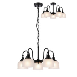 DeRuyter 57cm Semi Flush/Pendant, 5 Light E27, Satin Black/Frosted Glass
