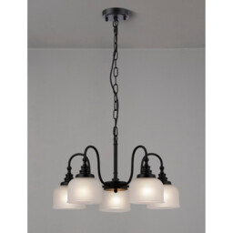 DeRuyter 57cm Semi Flush/Pendant, 5 Light E27, Satin Black/Frosted Glass - thumbnail 3